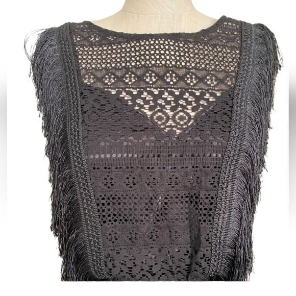 BEBE Black Lace Fringe Dress Sz  Small - Picture 4 of 7
